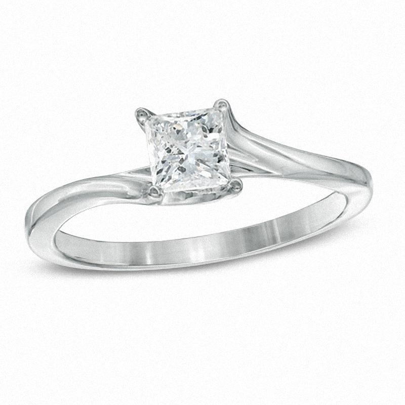 Main Image 1 of Previously Owned - 1/2 CT. Princess-Cut Diamond Solitaire Engagement Ring in 14K White Gold