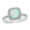 Thumbnail Image 1 of Previously Owned - 7.0mm Cushion-Cut Lab-Created Opal and White Sapphire Frame Ring in Sterling Silver