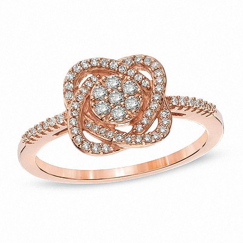 Main Image 1 of Previously Owned - 1/4 CT. T.W. Multi-Diamond Knot Ring in 10K Rose Gold