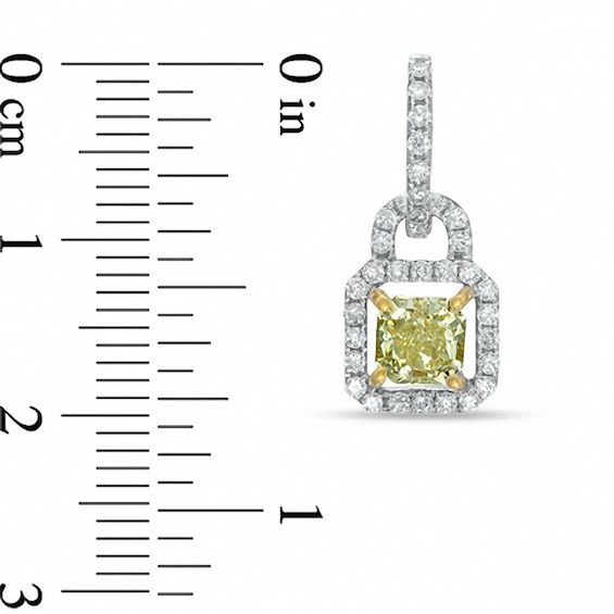 Previously Owned - 2 CT. T.w. Cushion-Cut Fancy Yellow and White Diamond Drop Earrings in 14K White Gold (Si2)