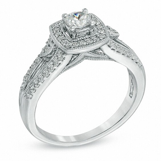 Previously Owned - 1/2 CT. T.w. Diamond Vintage-Style Engagement Ring in 10K White Gold