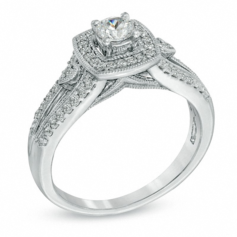 Main Image 2 of Previously Owned - 1/2 CT. T.W. Diamond Vintage-Style Engagement Ring in 10K White Gold