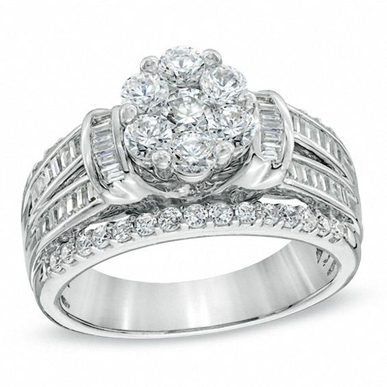 Previously Owned - 1-1/4 CT. T.w. Diamond Cluster Multi-Row Engagement Ring in 10K White Gold