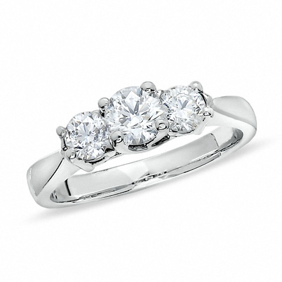 Previously Owned - 1 Ctw. Diamond Three Stone Ring in 14K White Gold