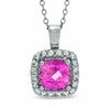 Thumbnail Image 0 of Previously Owned - 7.0mm Cushion-Cut Lab-Created Pink and White Sapphire Frame Pendant in Sterling Silver