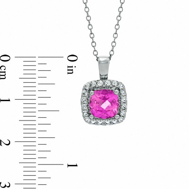 Previously Owned - 7.0mm Cushion-Cut Lab-Created Pink and White Sapphire Frame Pendant in Sterling Silver