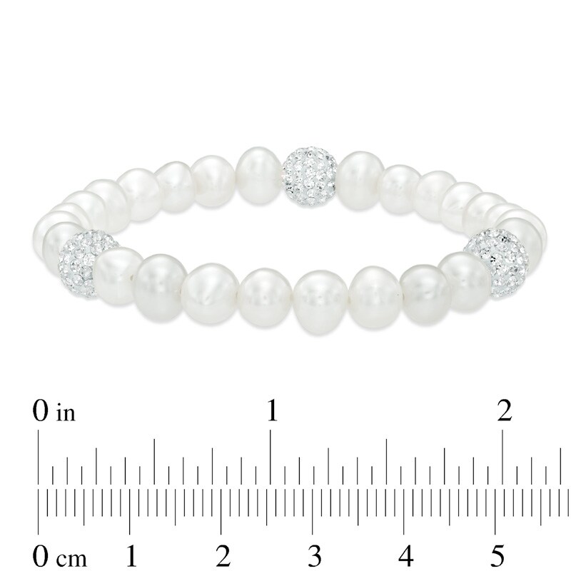 Main Image 2 of Previously Owned-6.0-8.0mm Freshwater Cultured Pearl and Crystal Strand Necklace, Bracelet and Drop Earrings Set in Sterling Silver