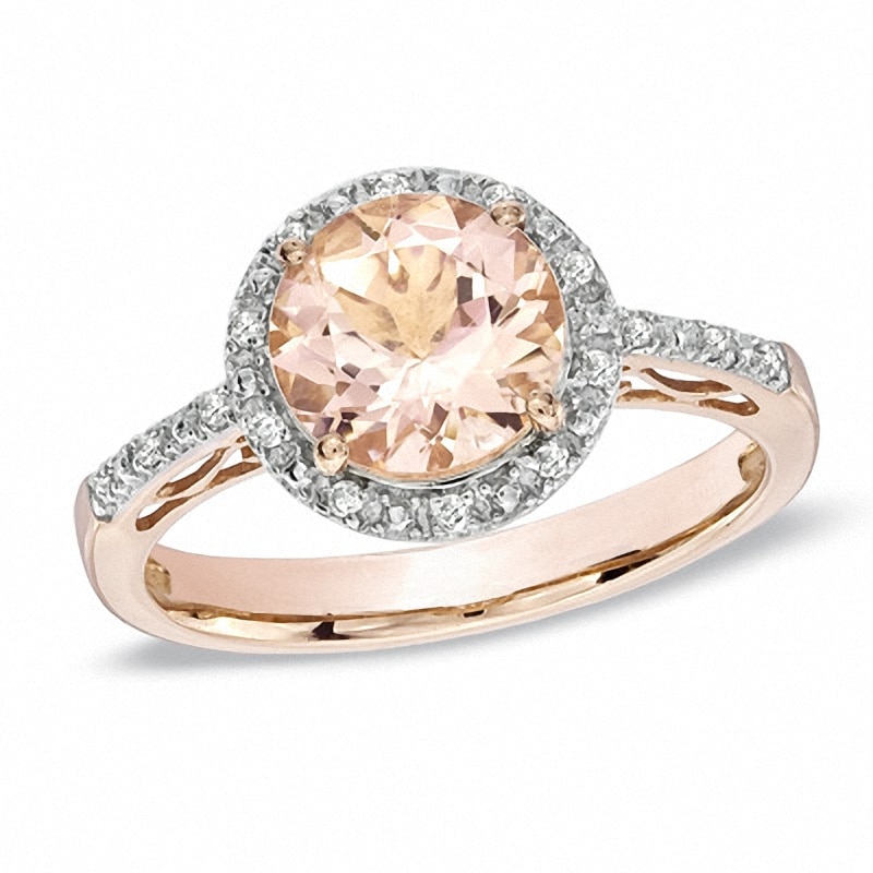 Main Image 1 of Previously Owned - 8.0mm Morganite and Diamond Accent Frame Ring in 10K Rose Gold