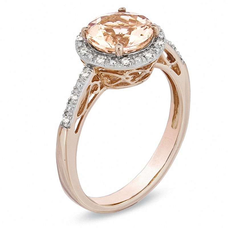 Main Image 2 of Previously Owned - 8.0mm Morganite and Diamond Accent Frame Ring in 10K Rose Gold