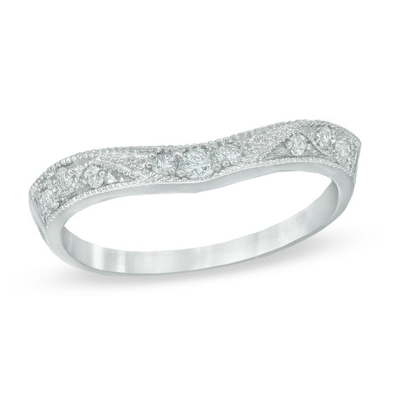 Previously Owned - 1/8 CT. T.w. Diamond Vintage-Style Contour Wedding Band in 14K White Gold