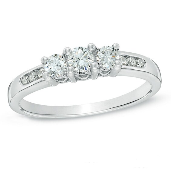 Previously Owned - 1/2 CT. T.w. Diamond Past Present FutureÂ® Ring in 14K White Gold