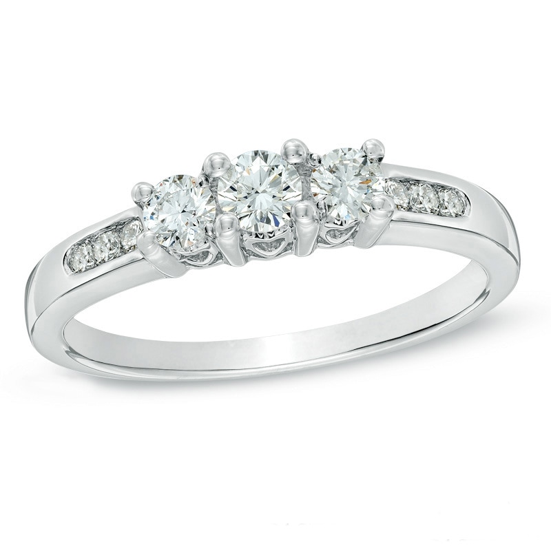Main Image 1 of Previously Owned - 1/2 CT. T.W. Diamond Past Present Future® Ring in 14K White Gold