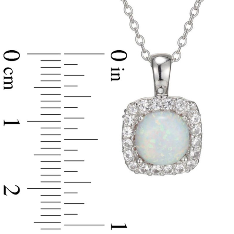 Main Image 2 of Previously Owned - 7.0mm Cushion-Cut Lab-Created Opal and White Sapphire Frame Pendant in Sterling Silver