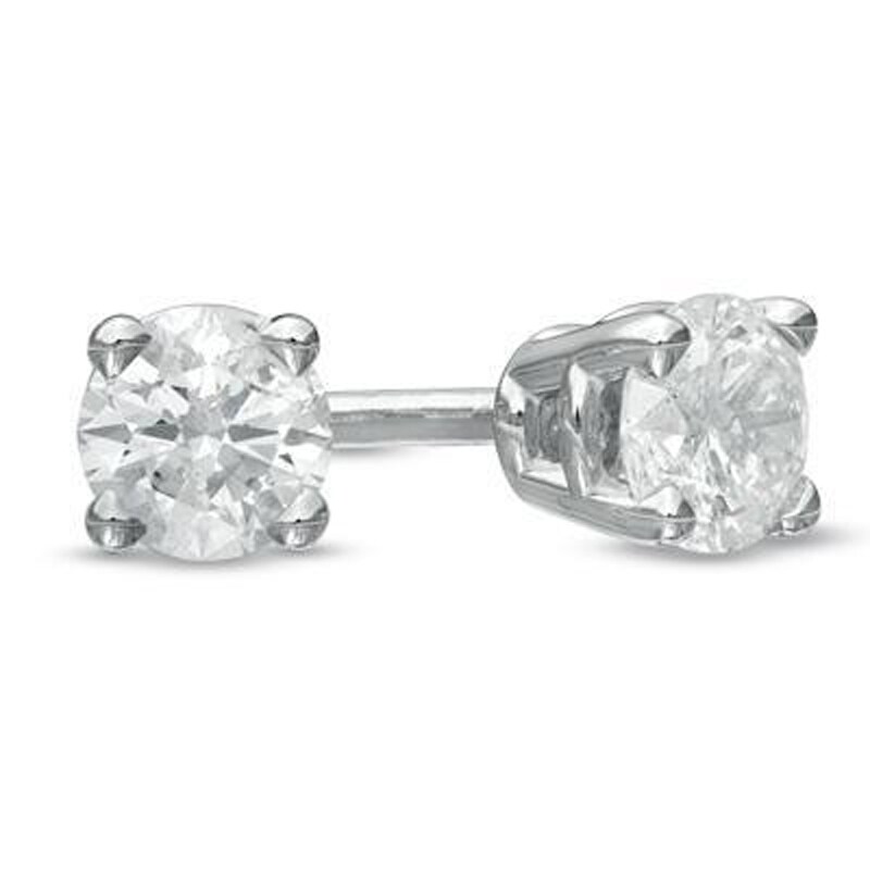 Main Image 1 of Previously Owned - 1/4 CT. T.W. Diamond Solitaire Stud Earrings in 14K White Gold