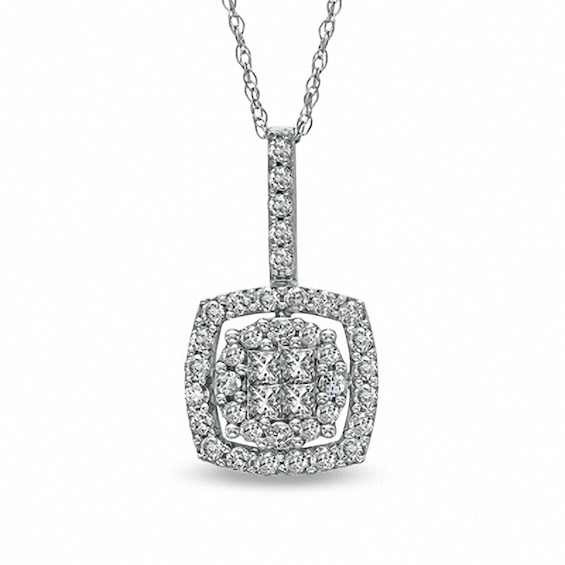 Previously Owned - 1/2 CT. T.w. Quad Princess-Cut Diamond Frame Pendant in 10K White Gold