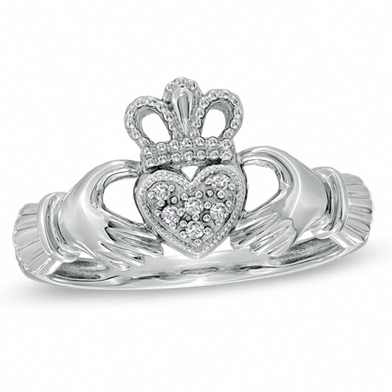 Main Image 1 of Previously Owned - Diamond Accent Claddagh Ring in 10K White Gold
