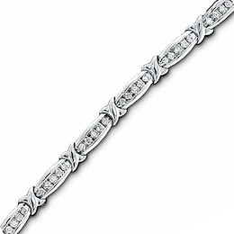 Previously Owned - 1 CT. T.W. Diamond Channel "X" Bracelet in 10K White Gold