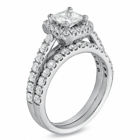Previously Owned - 1-3/4 CT. T.w. Princess-Cut Diamond Frame Bridal Set in 14K White Gold
