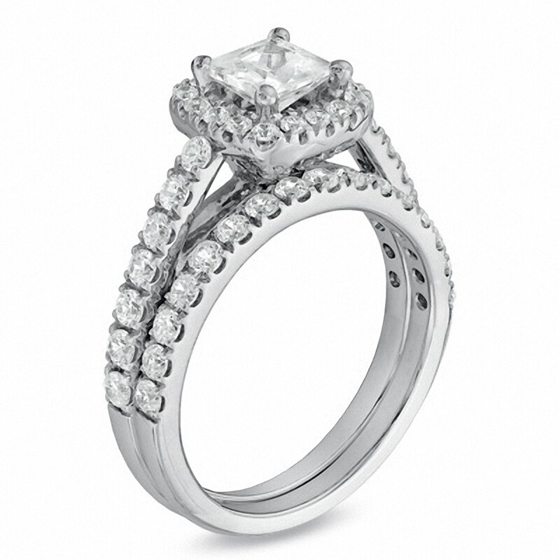Main Image 2 of Previously Owned - 1-3/4 CT. T.W. Princess-Cut Diamond Frame Bridal Set in 14K White Gold