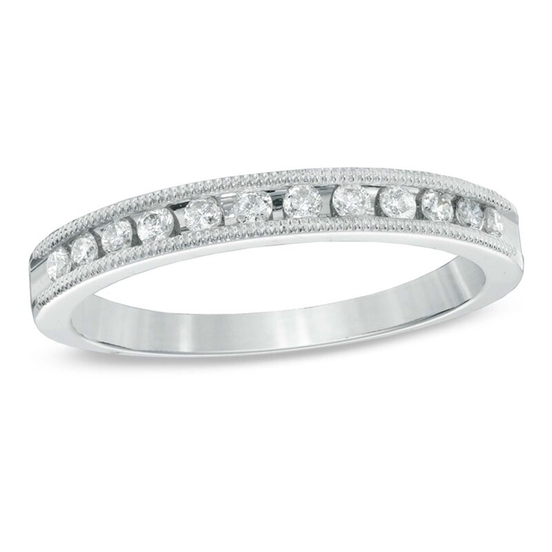 Main Image 1 of Previously Owned - 1/4 CT. T.W. Diamond Milgrain Band in 10K White Gold