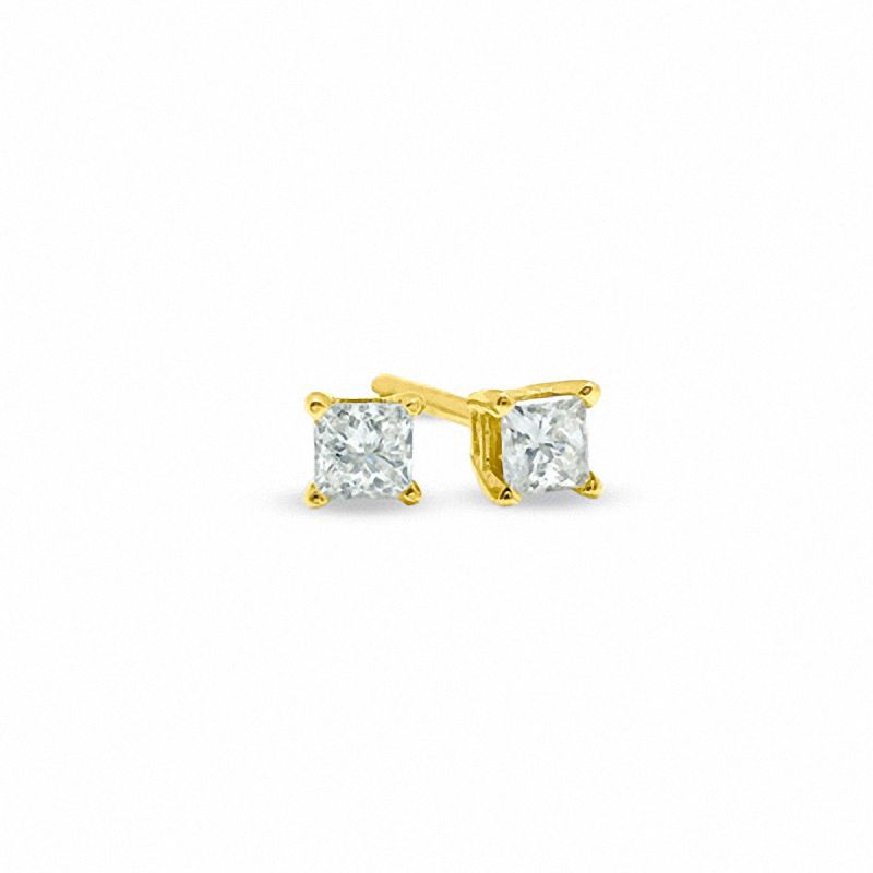 Main Image 1 of Previously Owned - 1/5 CT. T.W. Princess-Cut Diamond Solitaire Stud Earrings in 14K Gold