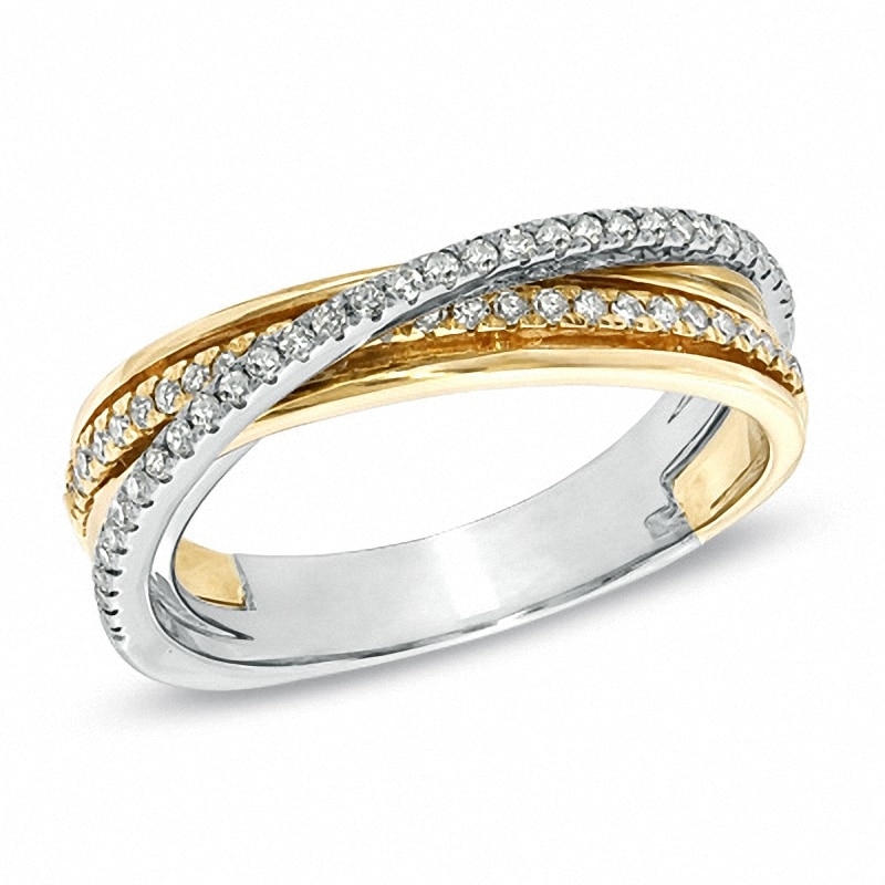 Main Image 1 of Previously Owned - 1/3 CT. T.W. Diamond Layered Criss-Cross Band in 14K Two-Tone Gold