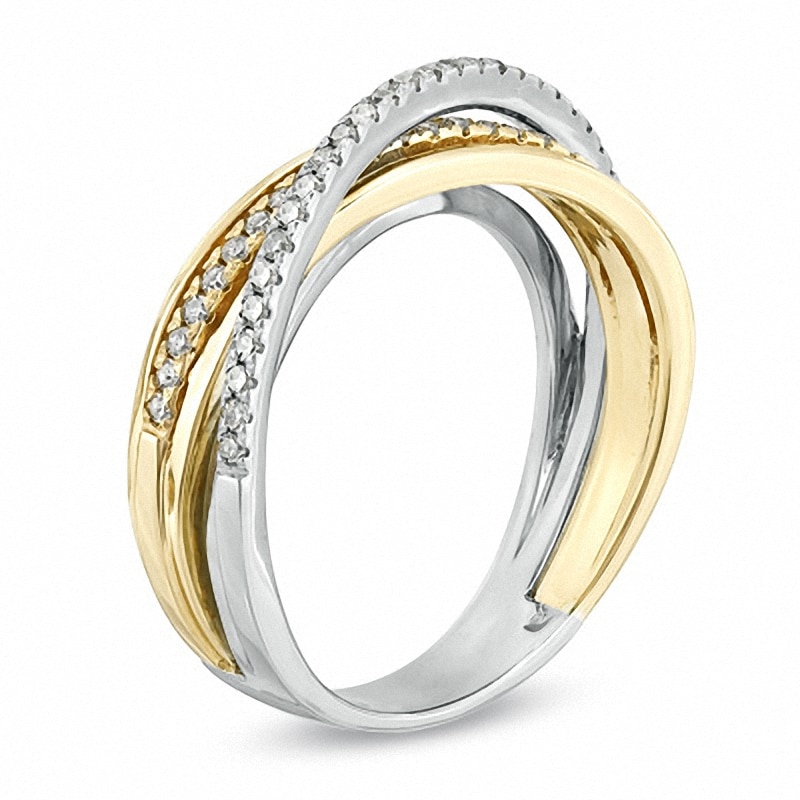 Main Image 2 of Previously Owned - 1/3 CT. T.W. Diamond Layered Criss-Cross Band in 14K Two-Tone Gold