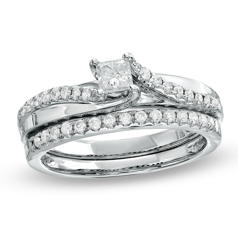 Main Image 1 of Previously Owned - 1/2 CT. T.W. Princess-Cut Diamond Bridal Set in 14K White Gold