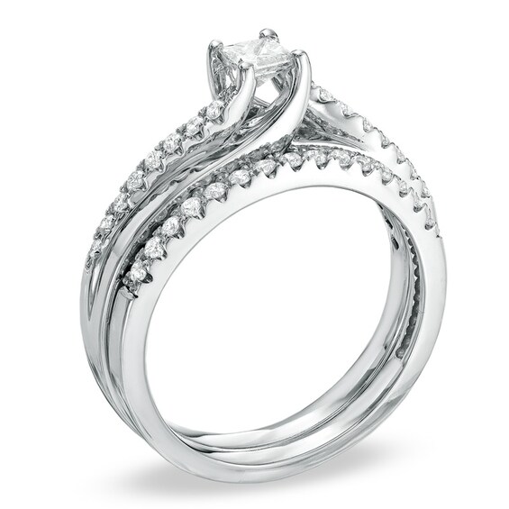 Previously Owned - 1/2 CT. T.w. Princess-Cut Diamond Bridal Set in 14K White Gold