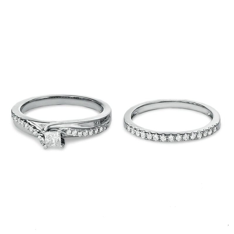 Main Image 3 of Previously Owned - 1/2 CT. T.W. Princess-Cut Diamond Bridal Set in 14K White Gold