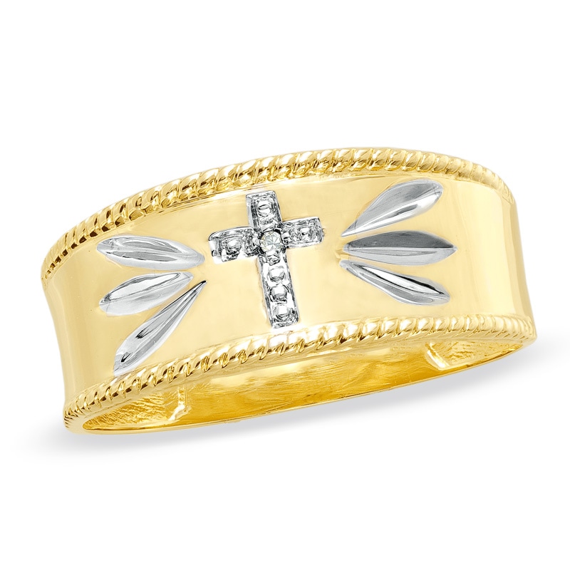 Main Image 1 of Previously Owned - Diamond Accent Cross Wedding Band in 10K Gold