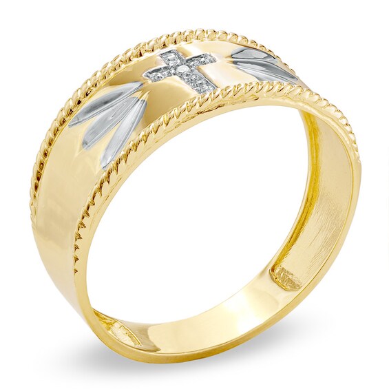 Previously Owned - Men's Diamond Accent Cross Wedding Band in 10K Gold
