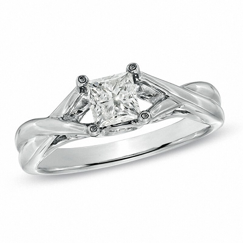 Main Image 1 of Previously Owned - 1 CT. T.W. Princess-Cut Diamond Solitaire Engagement Ring in 14K White Gold