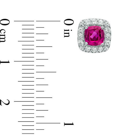 Previously Owned - 5.0mm Cushion-Cut Lab-Created Pink and White Sapphire Frame Stud Earrings in Sterling Silver