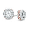 Thumbnail Image 0 of Previously Owned - 5.0mm Lab-Created White Sapphire Frame Stud Earrings in Sterling Silver with 18K Rose Gold Plate