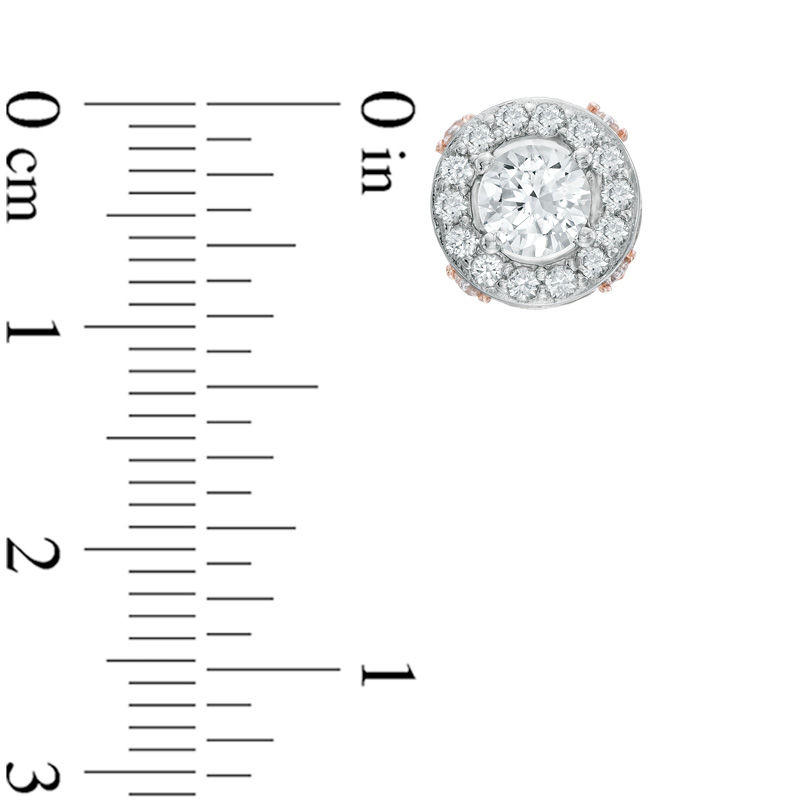 Main Image 2 of Previously Owned - 5.0mm Lab-Created White Sapphire Frame Stud Earrings in Sterling Silver with 18K Rose Gold Plate