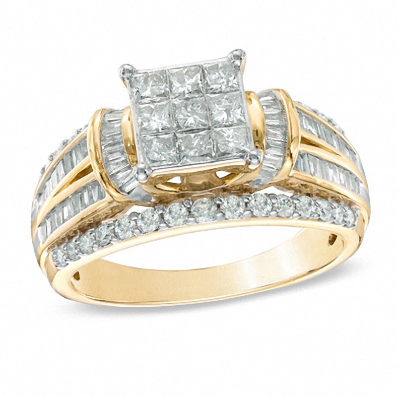Main Image 1 of Previously Owned - 1-1/4 CT. T.W. Princess-Cut Composite Diamond Engagement Ring in 10K Gold
