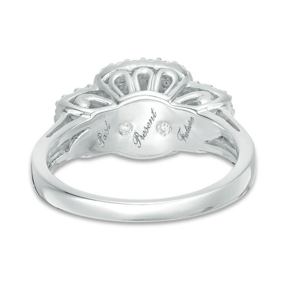 Previously Owned - 1 CT. T.w. Diamond Double Cushion Frame Three Stone Ring in 10K White Gold