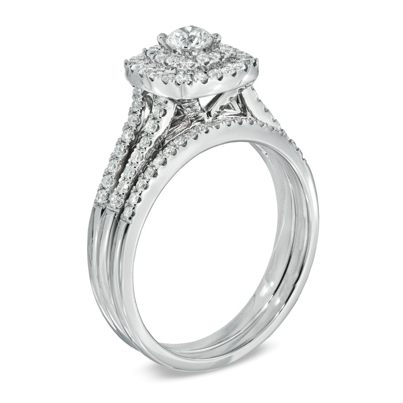 Main Image 2 of Previously Owned - 3/4 CT. T.W. Diamond Double Frame Bridal Set in 14K White Gold