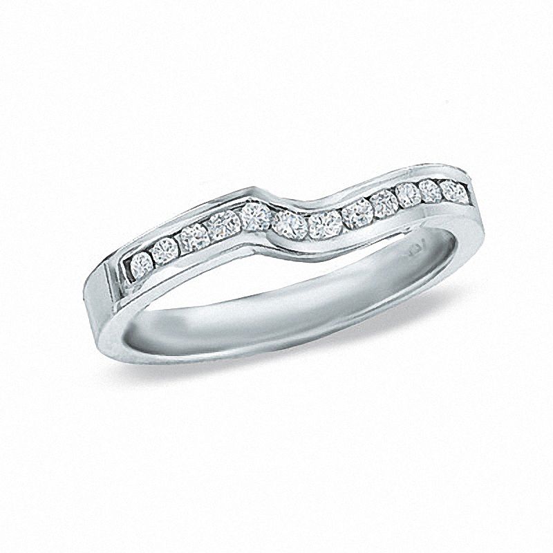 Main Image 1 of Previously Owned - 1/4 CT. T.W. Diamond Contour Wedding Band in 14K White Gold