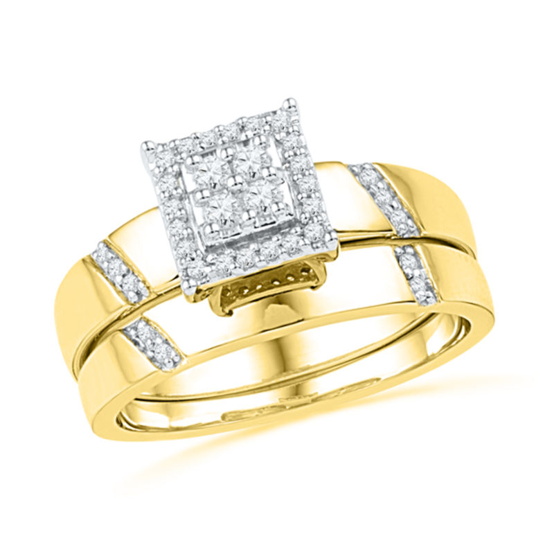 Main Image 1 of Previously Owned - 1/6 CT. T.W. Diamond Square Frame Bridal Set in 10K Gold