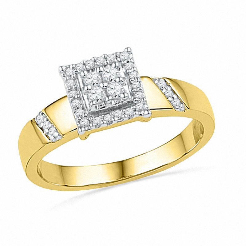 Main Image 2 of Previously Owned - 1/6 CT. T.W. Diamond Square Frame Bridal Set in 10K Gold
