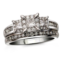 Previously Owned - 1 CT. T.W. Princess-Cut Diamond Past Present Future® Bridal Set in 14K White Gold