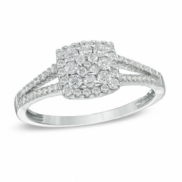 Previously Owned - 1/2 CT. T.W. Diamond Square Frame Cluster Engagement Ring in 10K White Gold