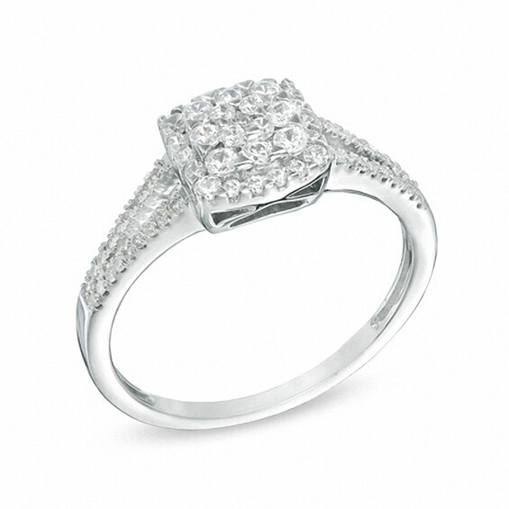 Previously Owned - 1/2 CT. T.w. Diamond Square Frame Cluster Engagement Ring in 10K White Gold