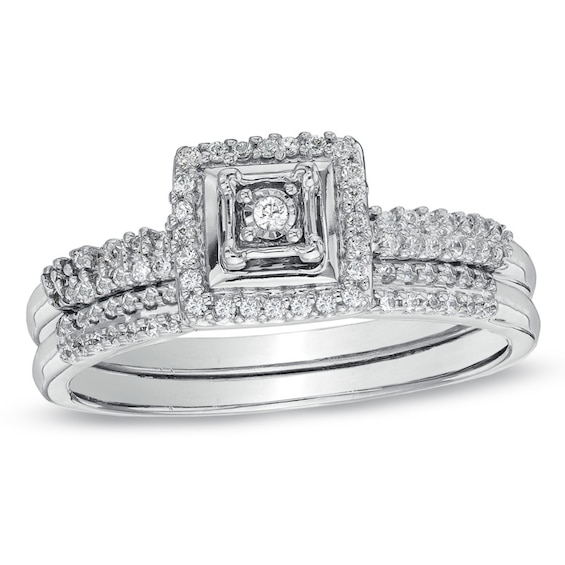 Previously Owned - 1/3 CT. T.w. Diamond Square Frame Bridal Set in 10K White Gold