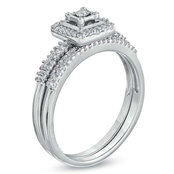 Previously Owned - 1/3 CT. T.w. Diamond Square Frame Bridal Set in 10K White Gold