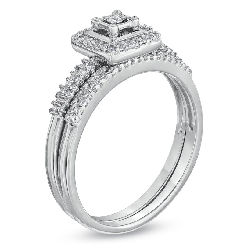 Main Image 2 of Previously Owned - 1/3 CT. T.W. Diamond Square Frame Bridal Set in 10K White Gold
