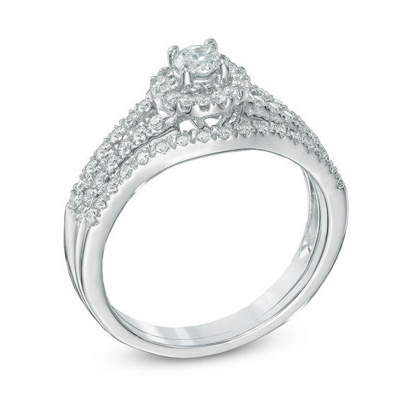 Previously Owned - 1/2 CT. T.w. Diamond Frame Bridal Set in 14K White Gold