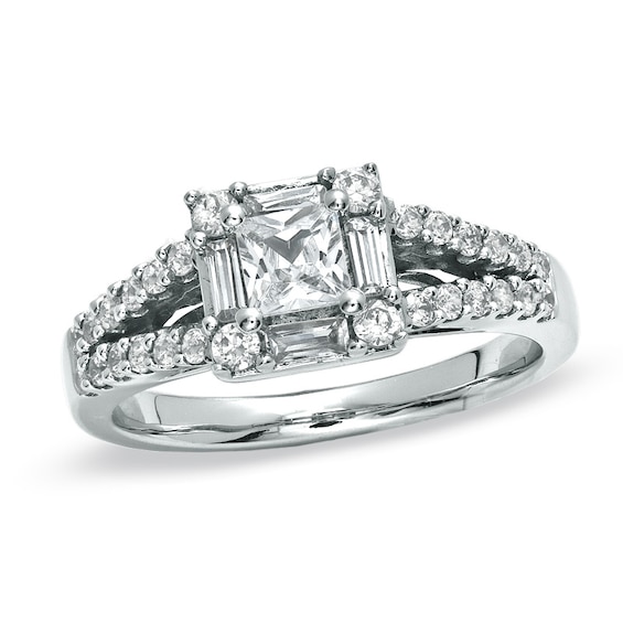 Previously Owned - 1 CT. T.w. Princess-Cut Diamond Split Shank Engagement Ring in 14K White Gold